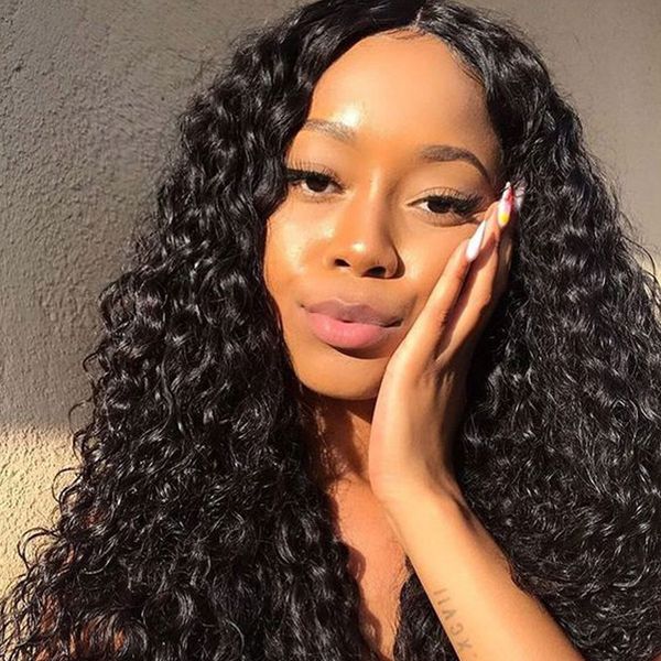 

монгольские вьющиеся волосы человеческих париков для женщин черной воды волна 360 полного волоса кружева человеческих париков оптовой воды в, Black