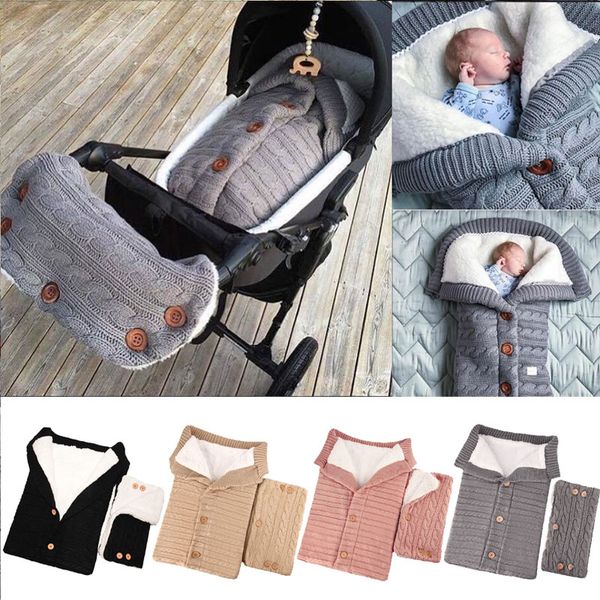 

winter newborn baby swaddle wrap warm blanket knitting sleeping bag+pram handrail sets 2pcs baby warm soft plush sleeping bags