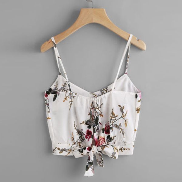 

fashion women summer sleeveless sling vest flower printed stripe v-neck bra gm, White