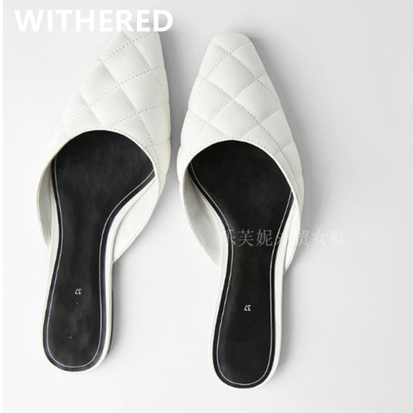 

withered 2020 summer ins fashion blogger vintage sewing thread flat shoes mules women slippers women shoes woman, Black