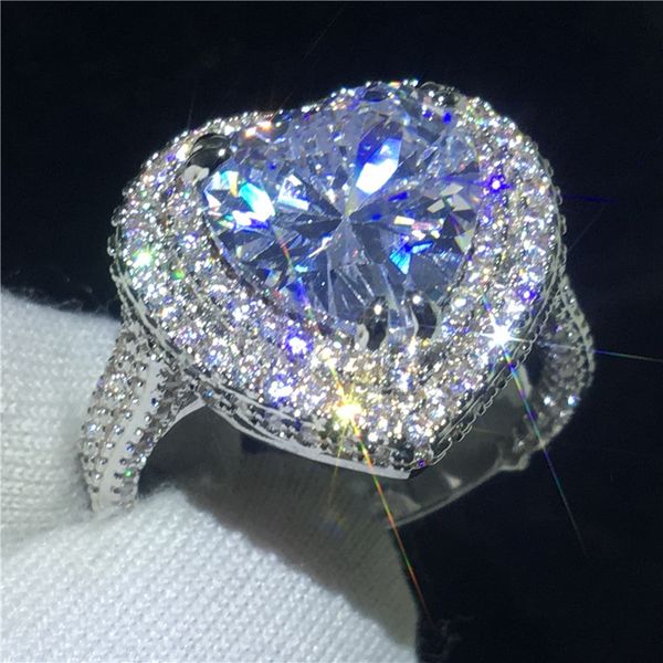 

luxury heart shape promise ring 925 sterling silver 5ct 5a cz stone engagement wedding band ring for women finger jewelry, Slivery;golden