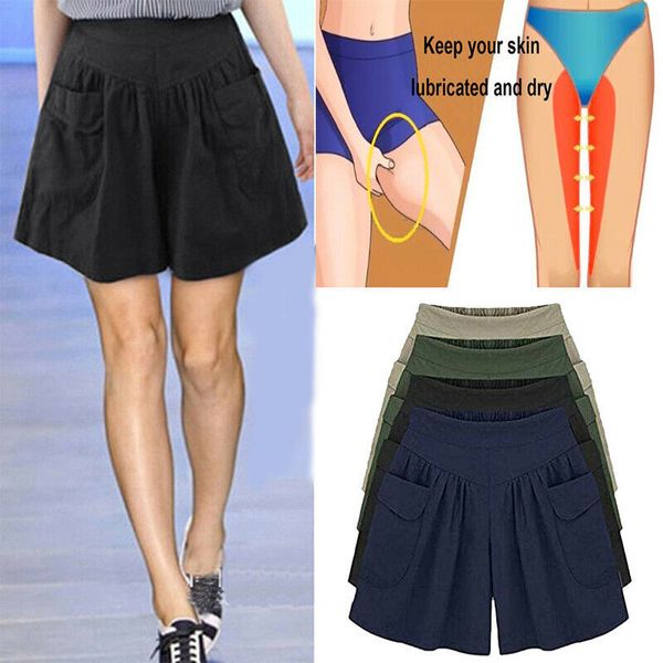 

newly women loose elastic waist wide leg with pockets casual culottes shorts for summer, White;black