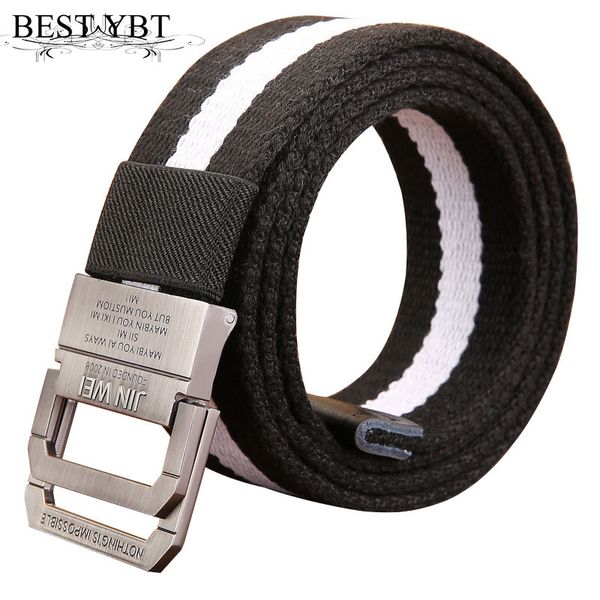 

ybt men belt equipment outdoor tactical belt man double ring buckle stripe canvas belts for men waistband strap, Black;brown