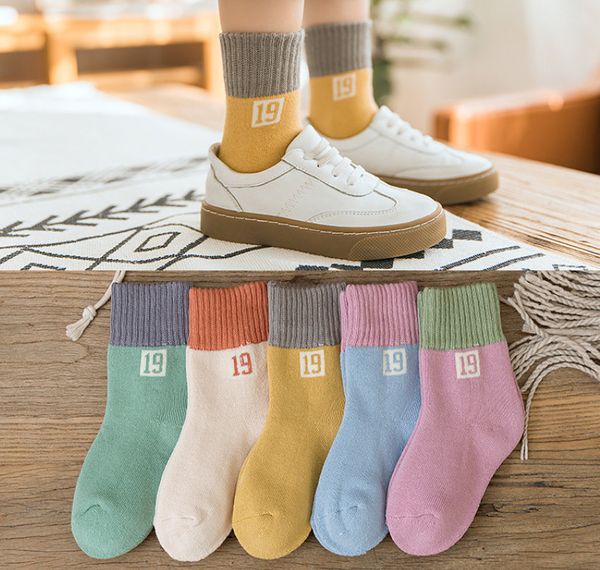

5 pairs kids cartoon socks baby girls boy sock autumn and winter newborn baby boy socks baby winter warm sock children socks, Pink;yellow