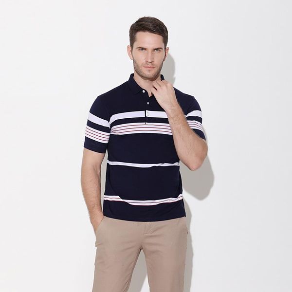 

2020 men's golf polo shirt lapel striped loose t-shirt business casual, White;black
