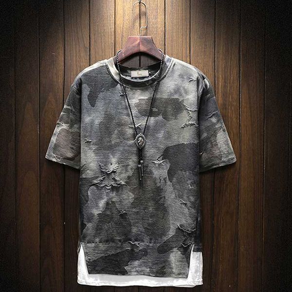 

men fake 2 pieces fashion t shirt plus size hip hop streetwear summer camouflage oversize tess couple shirt, White;black
