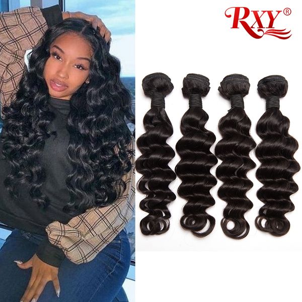 

loose deep wave human hair bundles 4 pcs wholesale peruvian hair bundles loose deep no tangle no shedding human hair extensions, Black