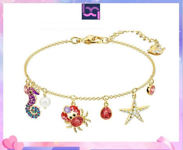 

marine life crab starfish bracelet, Golden;silver