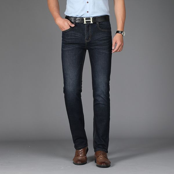 

2018 new men jeans regular straight feet jeans loose waist business gentleman long casual black trousers, Blue