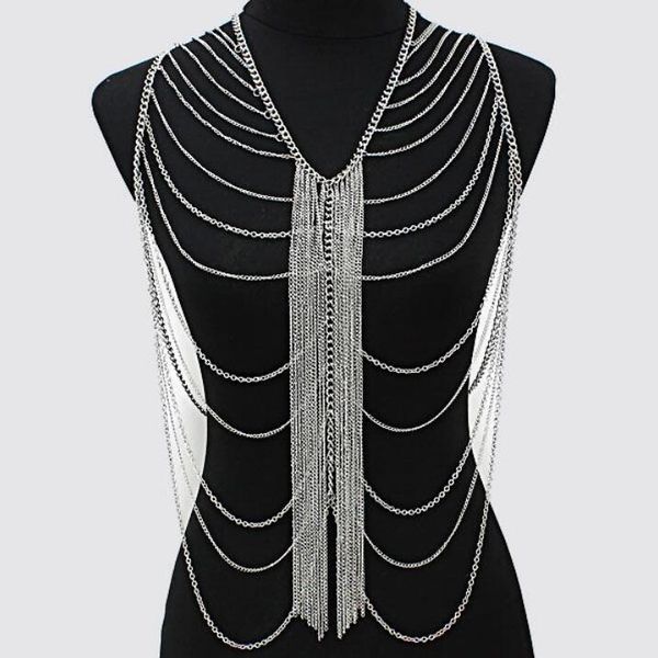 

two colors halter lingerie showgirl shoulder necklace chain harness body jewelry women accessories, Slivery;golden