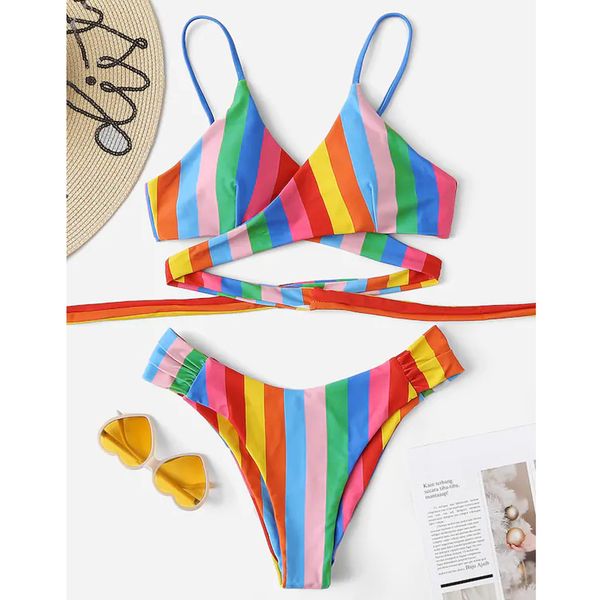 

swimwear women bikini rainbow print two pieces swimsuit padded swimwear bathing swimsuit bikini 2019 beachwear monokini