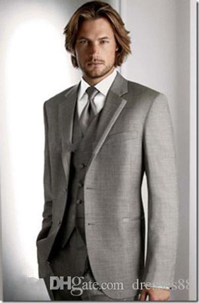 

сшитое на заказ две пуговицы для смокингов жениха светло-серый лучший мужчина надрез лацкан жениха мужчины свадебные костюмы жених (куртка, Black;gray