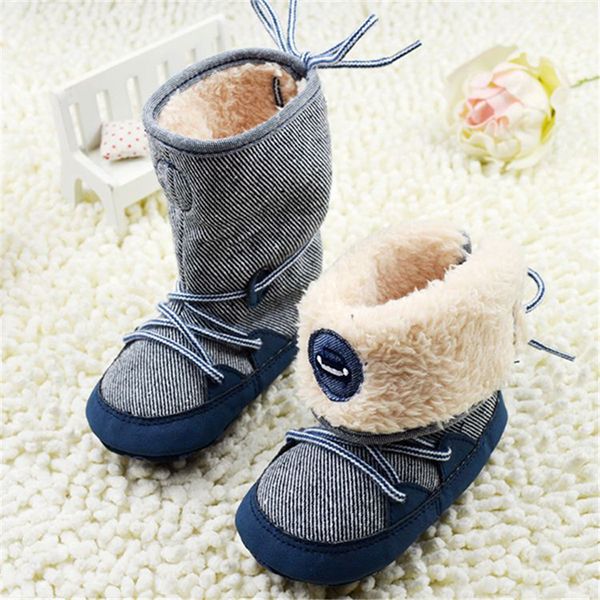 

0-18m baby boys winter warm snow boots newborn lace -up soft sole shoes infant toddler kids fashion stripped wool warm shoes