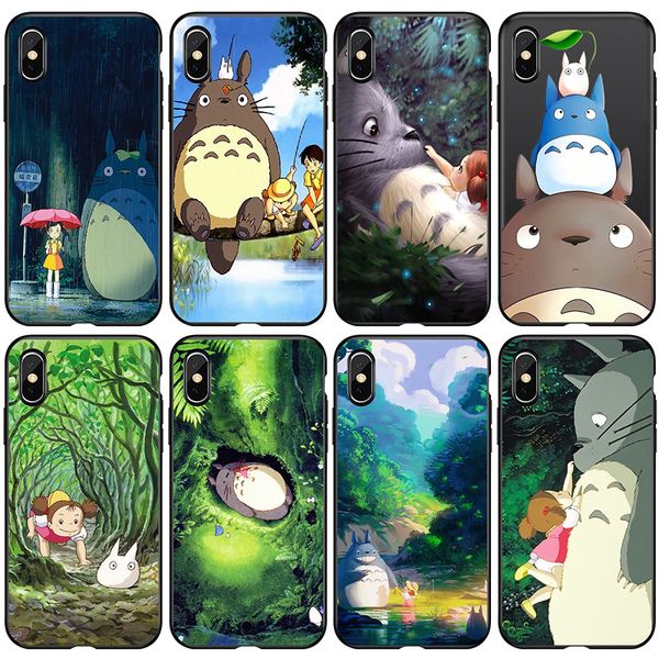 

for iphone 11 pro xs max xr phone case cute totoro hayao 6 7 8 x plus miyazaki black soft cell phone cases