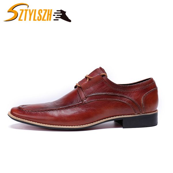 

luxury classic retro men business formal dress shoes oxford men leather shoes lace-up pointed toe british style wedding shoe, Black