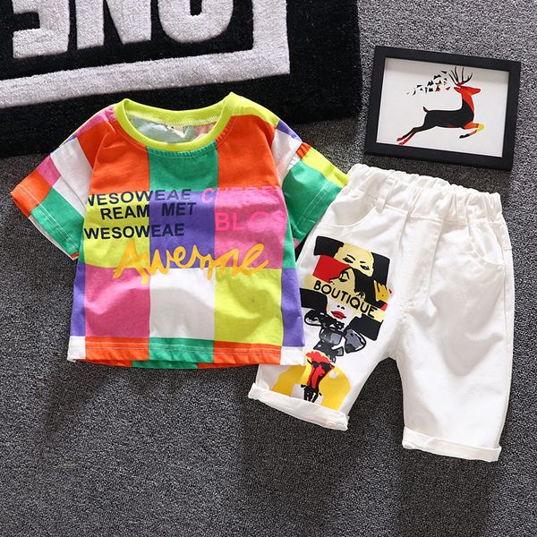 

радуга куб с коротким рукавом футболки с коротким брюки бриджи летние dres мальчиков для девочек 1-7 лет старого детская одежда 100% хлопок, White