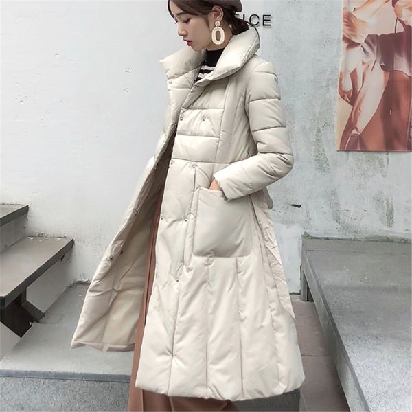 

korean fashion woman downs jacket winter down jacket women belt puffer plus size down women womens jackets, Black
