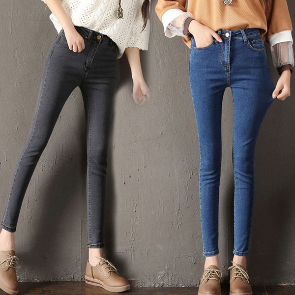 

spring new fashion women jeans vintage slim skinny pants fitness high elastic female jeans casual pencil pants trouers, Blue
