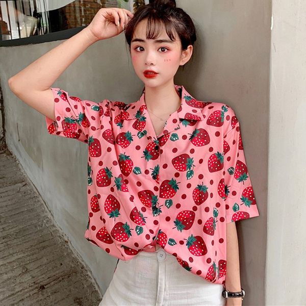 

casual shirt short sleeve loose blouse turn-down collar shirts women summer beach wear print blouse, White