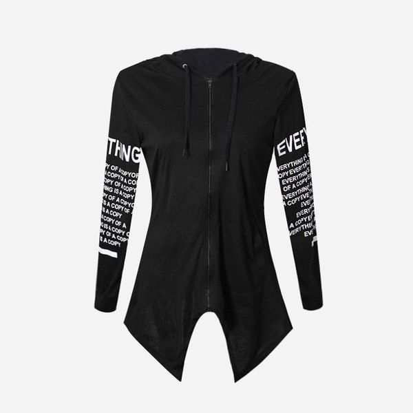 

women autumn hoodies sleeve back lettering sweatshirt hoodies long sleeves zipper back split fleece hooded sweatshirt, Black