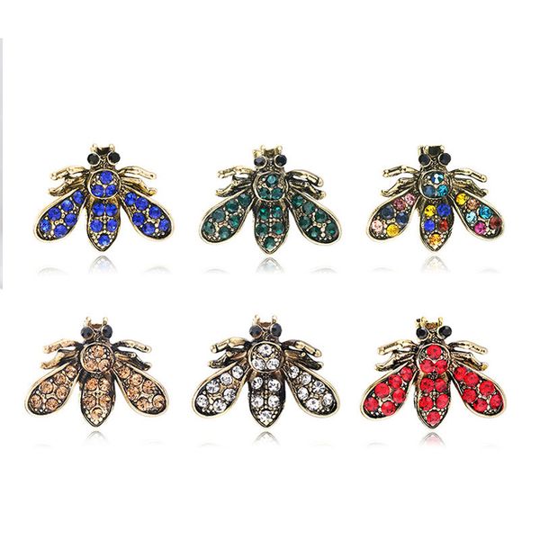 

new diy rhinestone encrusted lapel shirts pins clear crystal cartoon bees brooches jewelry gift for men women, Gray