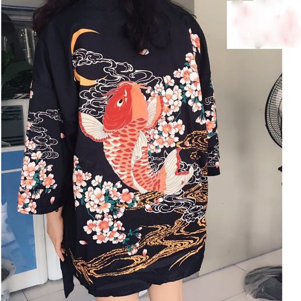 

women blouses for women summer fish japanese kimono cardigan female blouse jitsu harajuku kimono floral kawaii long plus size, White