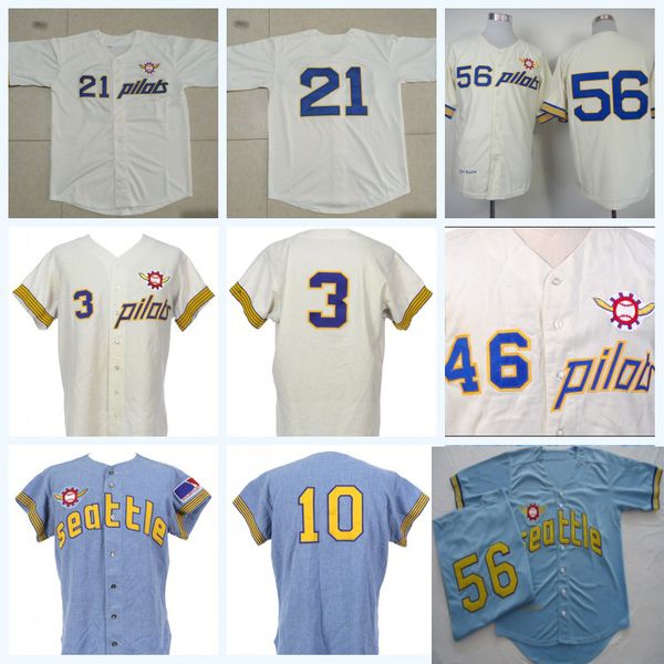 

Stitched 56 Jim Bouton 100th 1969 Joe Schultz Rare 1-Year Style Seattle Pilots Game Jersey Troy Glaus Greg Goossen Mike Hegan Tommy Davis
