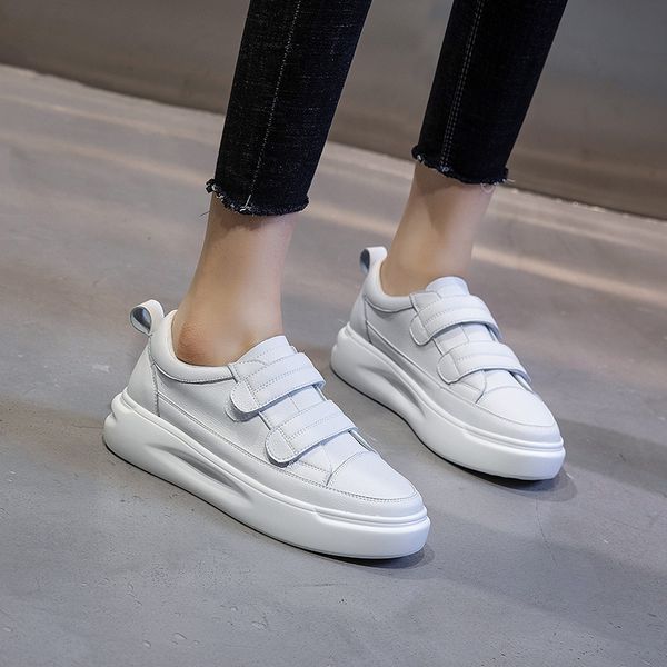 

women fashion strap leather sneaker ladies platform cement shoes female flat casual footwear, Black
