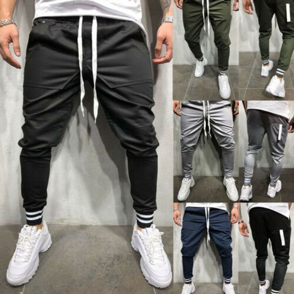 

men sport pants long trousers tracksuit fitness workout joggers casual pants, Black