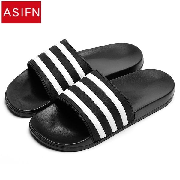 

asifn men's slippers eva slides women couple flip flops soft black and white stripes casual summer male chaussures femme man