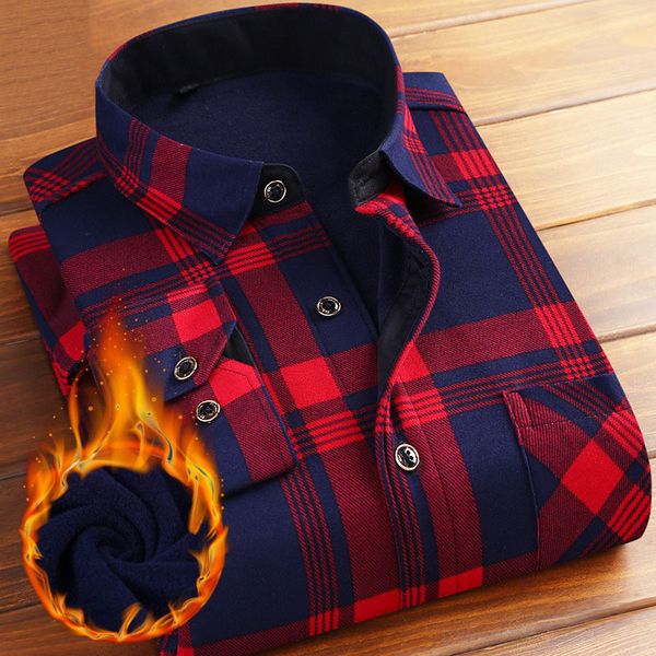 

spring winter fleece cotton shirts men casual plaid mens shirt turn down collar thicken warm full sleeve shirts for male 2019, White;black