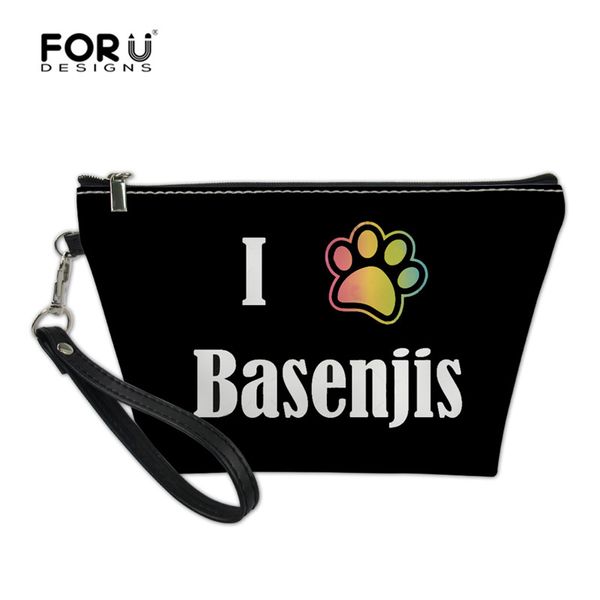 

forudesigns leather makeup bag basenji dog cosmetic bag women waterproof portable travel wash organizer for toiletry kit