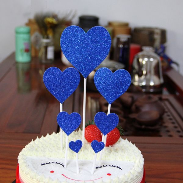 

7 pcs/set valentine's day anniversary baking accessories cake er wedding home love glitter party supplies paper decoration