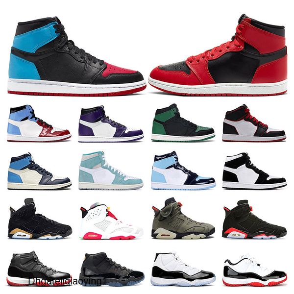 

mens basketball shoes 1s unc to chicago pink turbo green obsidian fearless 6s hare dmp 11s white bred concord 45 sport sneaker trainer, Black