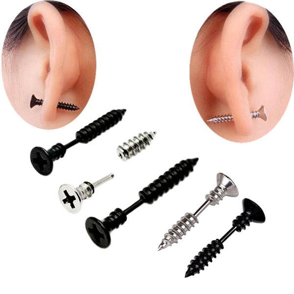 

punk nail hole screw stud earrings stainless steel ear piercing jewelry earrings for women men, Golden;silver