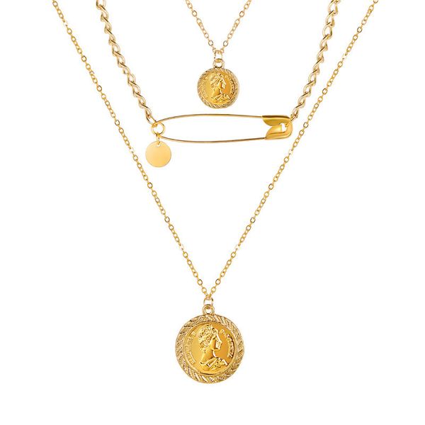 

fashion gold coin pendants necklaces for women brooch charm choker necklace 2019 ethnic multilayer female bohemian jewelry, Silver