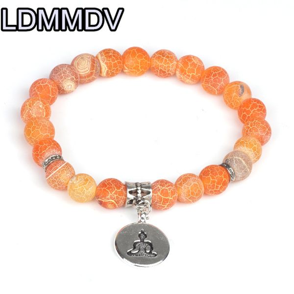 

charm bracelets stone bead bracelet frosted matte agates stripe banded 8mm for islamic muslim jewelry diy yoga orange, Golden;silver