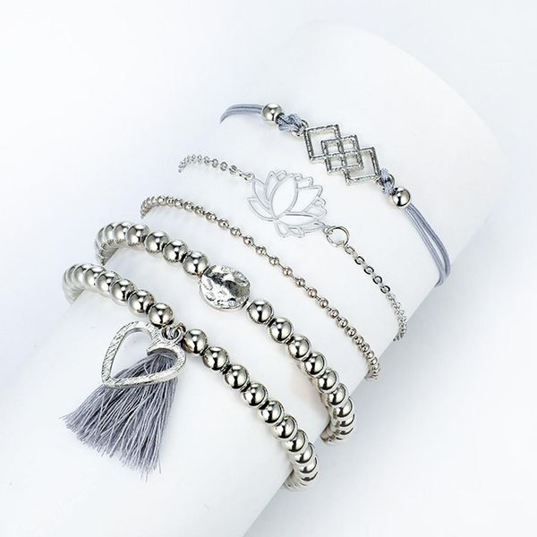 

2019 new arrival new fashion individual lotus square love beads alloy bracelet 5 piece jewelry c502, Black