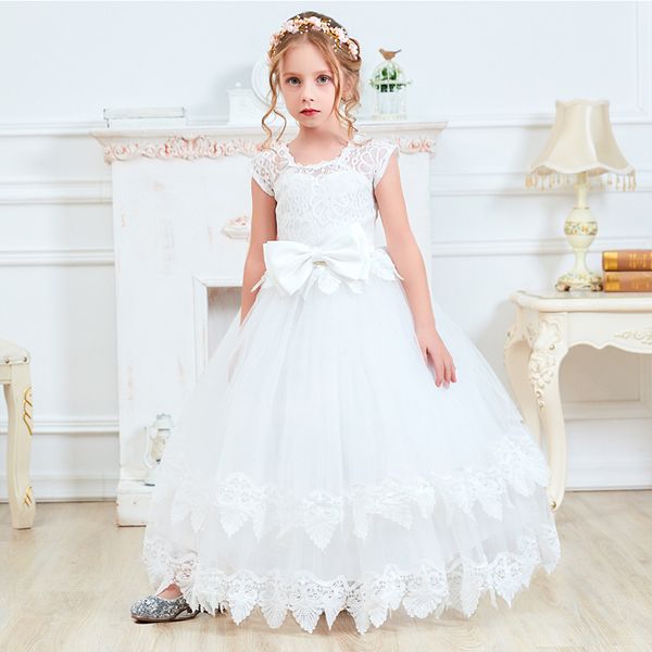 

summer white lace formal dress embroidery flower kids baby evening dresses teen princess anniversary child dress size 6-14 years, Red;yellow