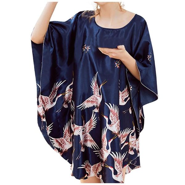

satin silk women plus size bottoms printing nightgown sleepwear in night sets women long sleeve llingerie sleepwear nightdress, Black;red