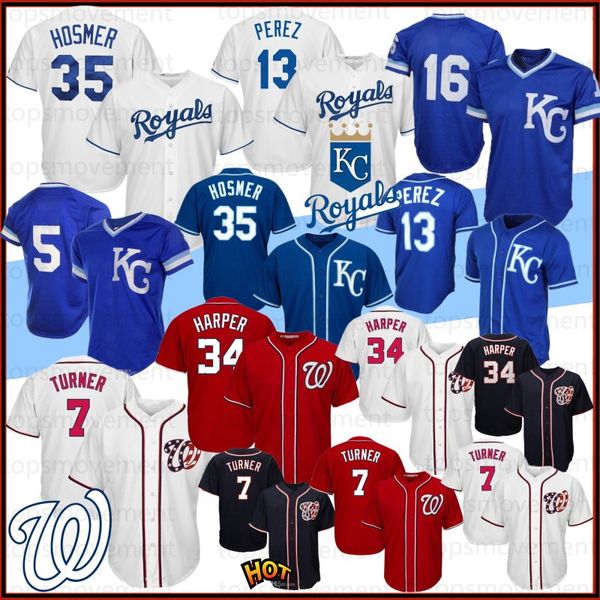 

35 eric hosmer jerseys 13 salvador perez kansas city 16 bo jackson royals 4 alex gordon 5 brett nationals 34 bryce harper 7 trea turner, Blue;black
