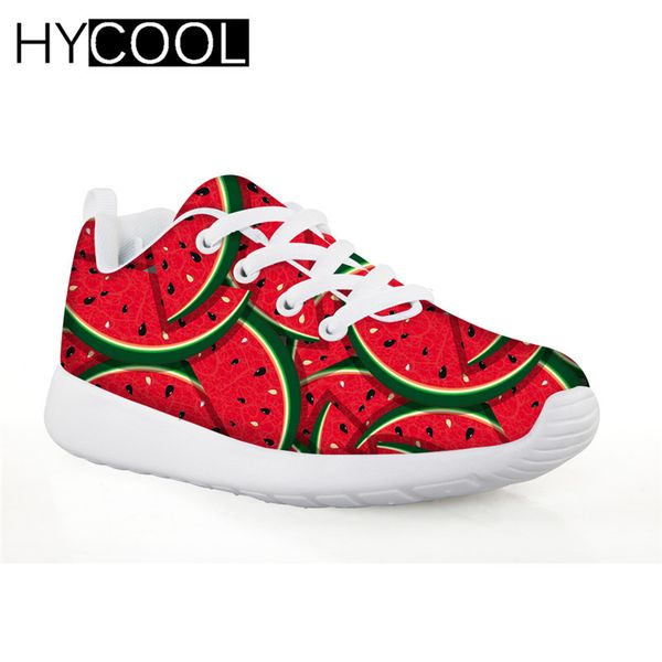 

hycool children football shoes red watermelon printing sneakers for girls lace-up mesh kids soccer shoes boys running 2019, Black