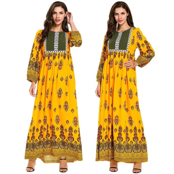 

style gown women ethnic long dress muslim printed abaya kaftan islam jilbab vintage robe gown loose ankle-length dresses, Red