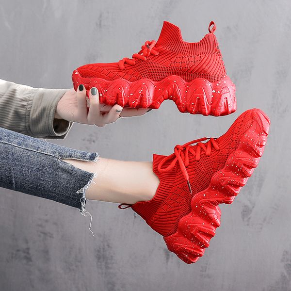 

new ins style platform women sock sneaker 2020 height increasing 6cm running shoes thick wave bottom chunky sport shoes girl 40