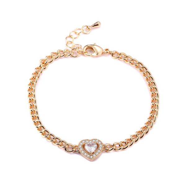 

charm bracelets double layer heart bangle cz zircon link chain bracelet women fashion gold color jewelry for friends, Golden;silver