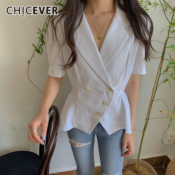 

chicever summer elegant solid women blazer notched short sleeve button high waist slim back lace up female coat 2019 korean new, White;black