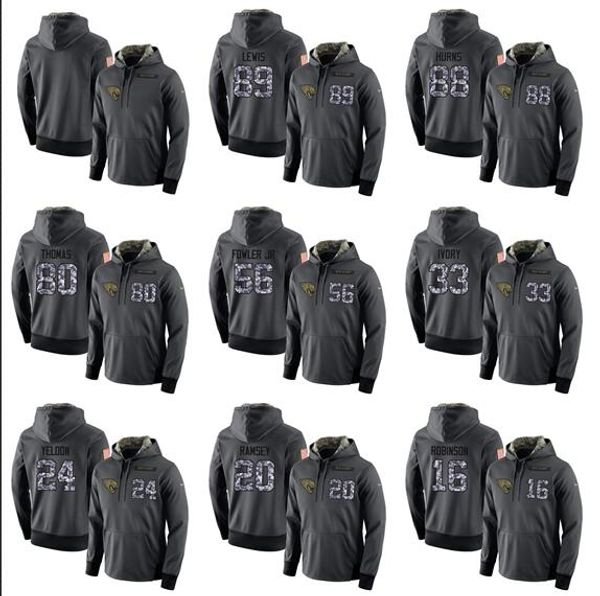 

2019 jacksonville men women youth jaguar #5 #15 #16 #20 #33 #24 #88 #56 #80 any number any name salute to service player performance hoodie, Blue;black