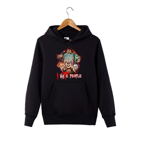 

horror squad character i hate people friday the 13th pennywise it hoodie we all float down here squad halloween sweatershirt, Black
