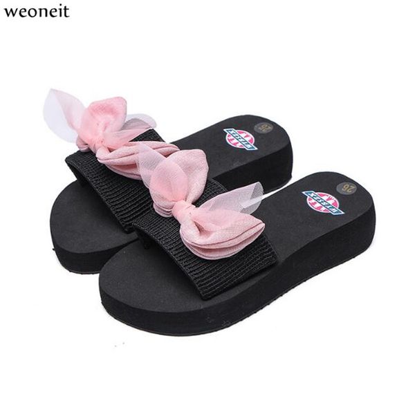 

weoneit girls slippers kids beach fashion bowknot casual sandals 2019 summer comfortable women home shoes children slippers, Black;grey