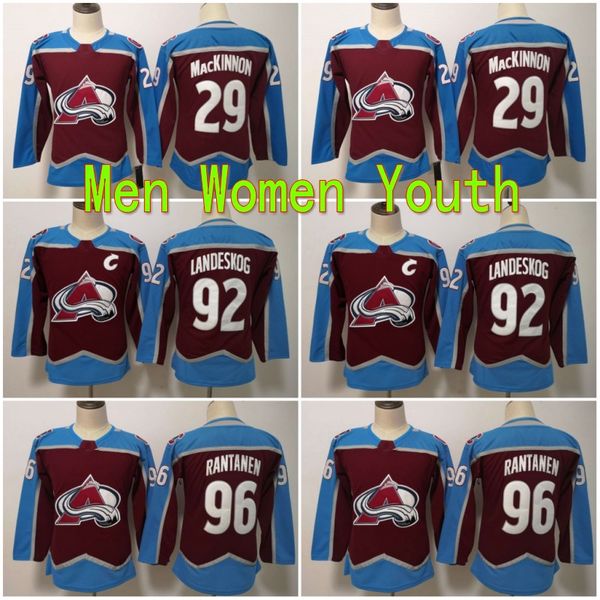 

men lady 29 youth nathan mackinnon jerseys colorado avalanche ice hockey 92 gabriel landeskog 96 mikko rantanen women jerseyss man kids red, Black;red